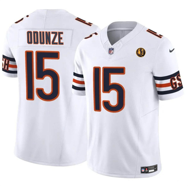 Men's White Chicago Bears #15 Rome Odunze 2023 F.U.S.E. With John Madden Patch Vapor Limited Stitched Football Jersey